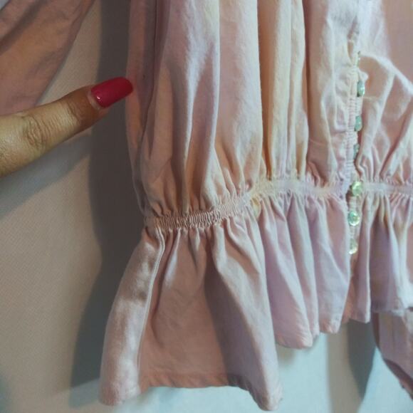 Zara Pink Tie Dye Puff Sleeve Button-Up Women's Blouse Crop Top Size Small - Picture 6 of 12